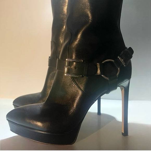 NWOT MICHAEL KORS BLACK PLATFORM STILETTO LEATHER BOOTS - Picture 5 of 17